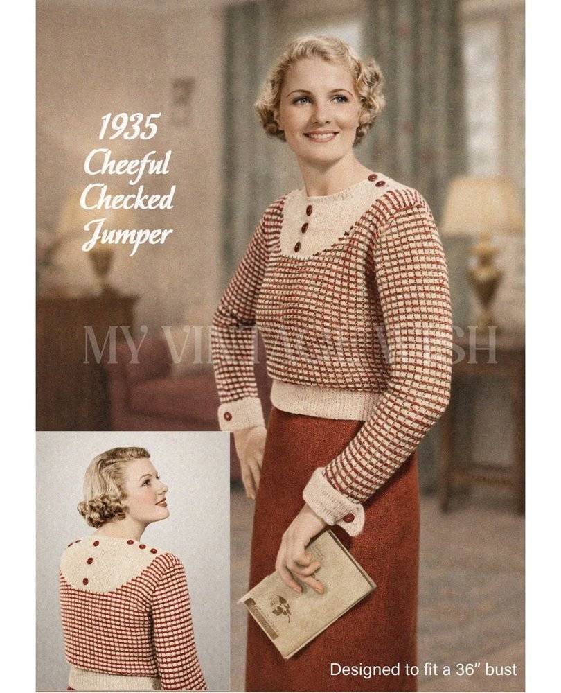1935 Cheerful Checked Jumper
