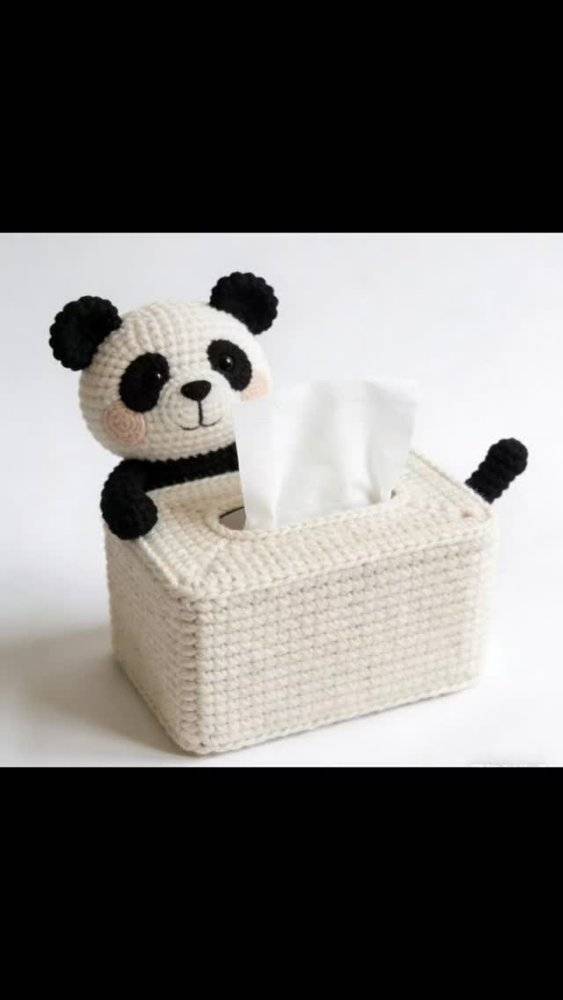 Adorable Crochet Panda Tissue Box Cover