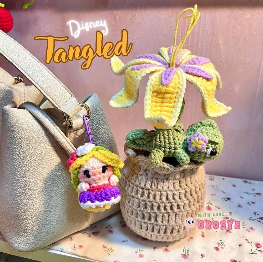 Adorable Crochet Rapunzel and Pascal Keychain Duo