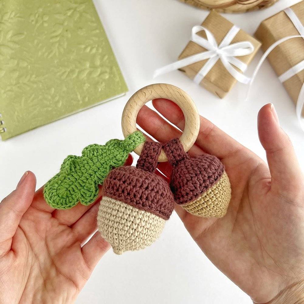 Amigurumi Acorn and Leaf Crochet Rattle
