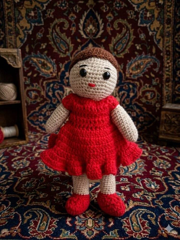 Amigurumi Doll in a Ruffled Red Dress