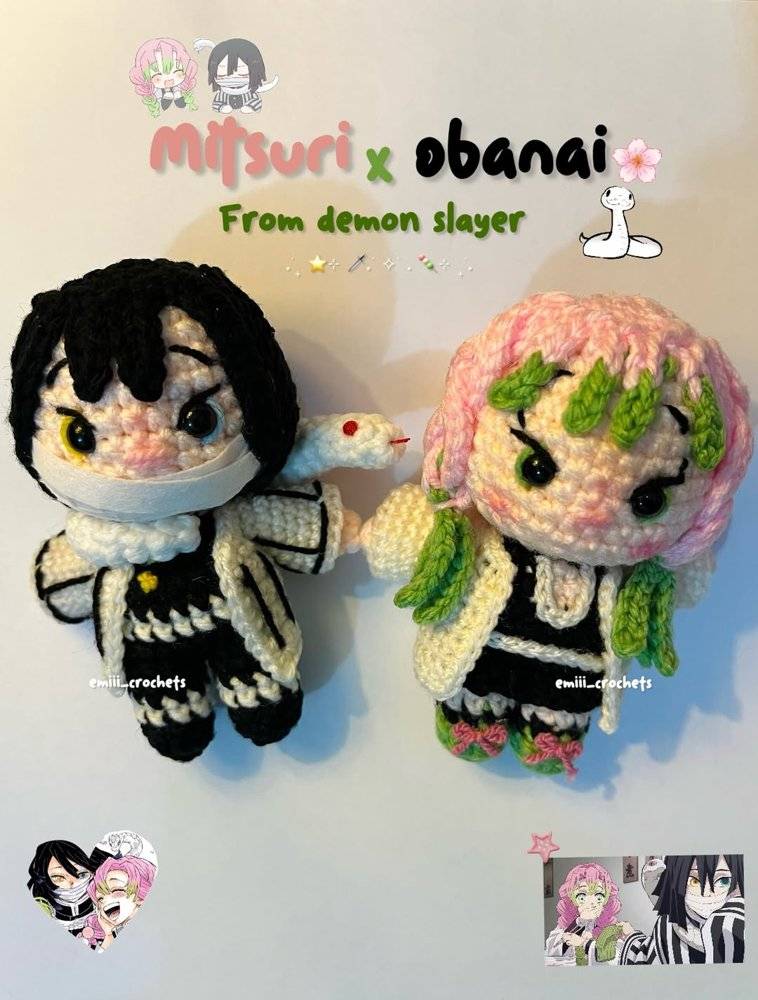 Amigurumi Mitsuri and Obanai Crochet Dolls