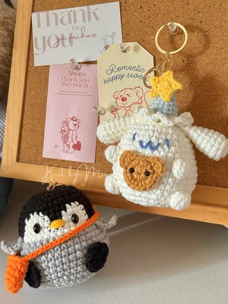 Amigurumi Penguin and Cinnamoroll Crochet Keychains