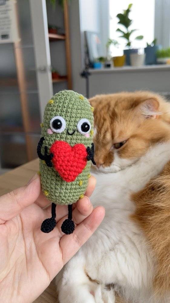 Amigurumi Pickle Holding a Heart Crochet Toy