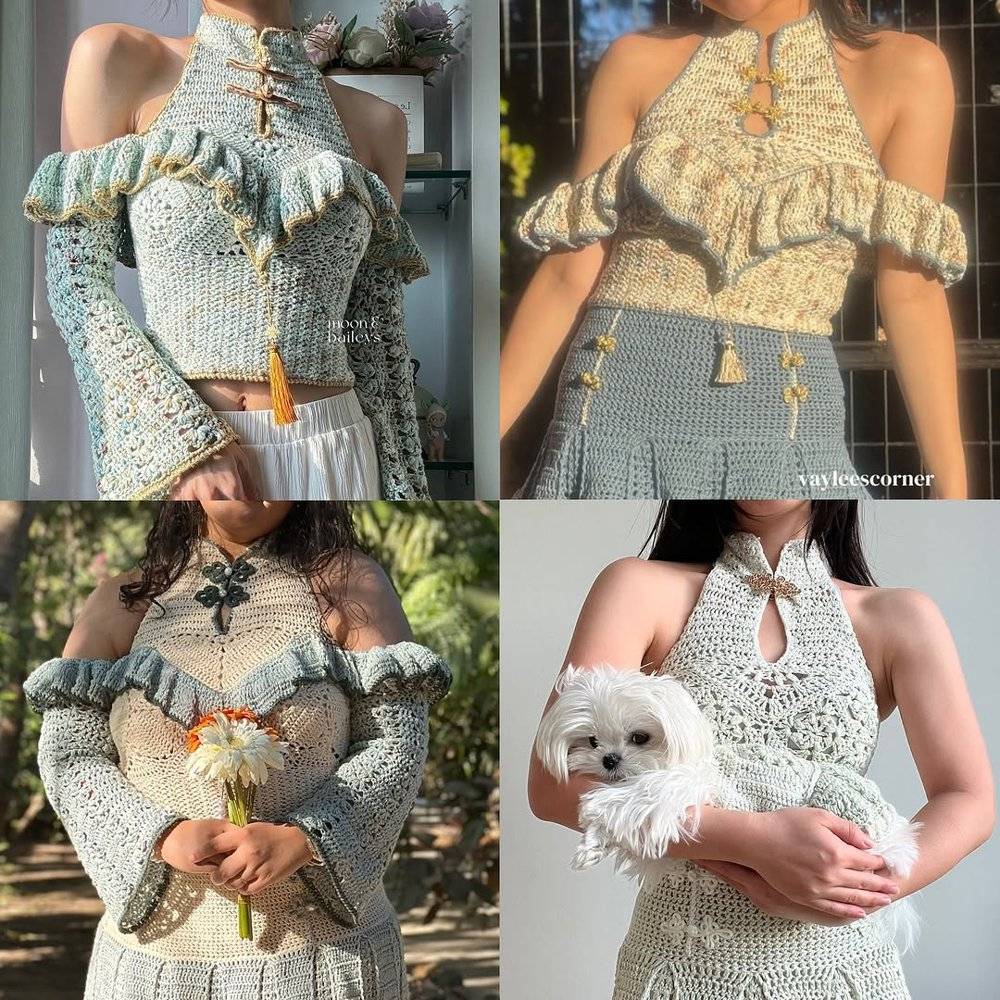 Bohemian Crochet Halter Top and Skirt Set