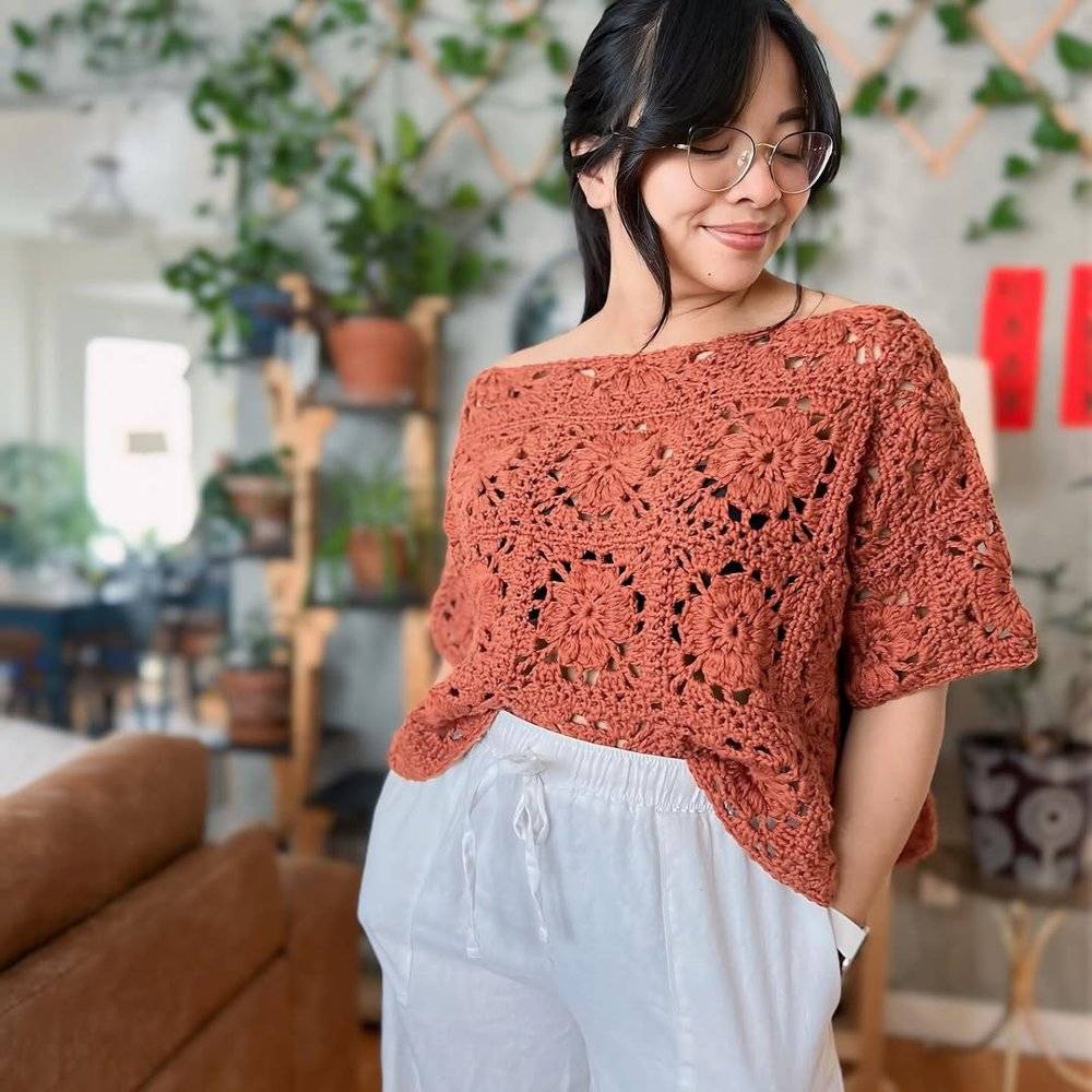 Boho Crochet Flower Square Top