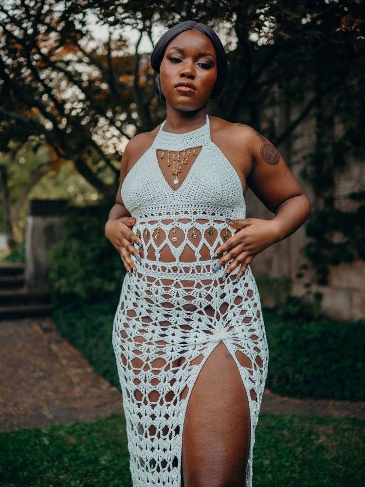 Boho Crochet Halter Dress with Intricate Lace Detail