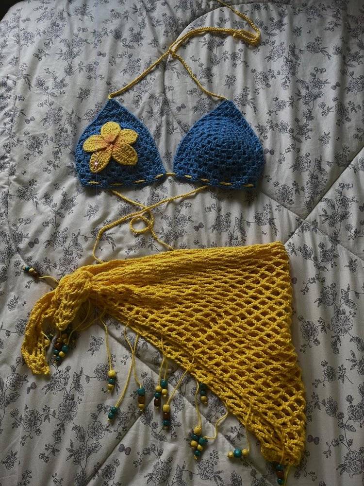 Boho Floral Crochet Bikini Top and Cover-Up