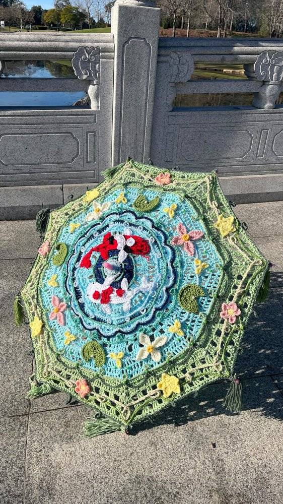 Boho Koi Fish Mandala Crochet Umbrella