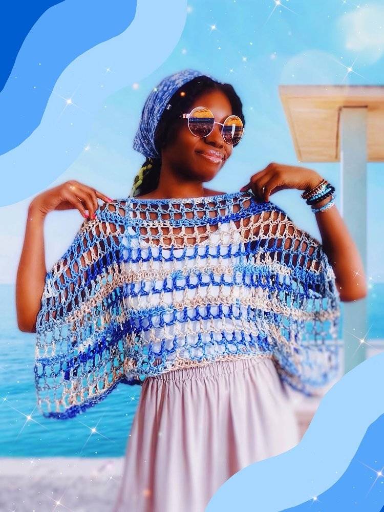 Boho Striped Crochet Poncho Top