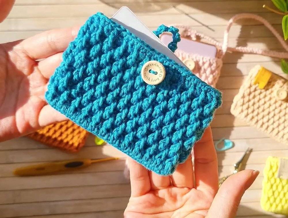 Bright Blue Textured Crochet Card Holder