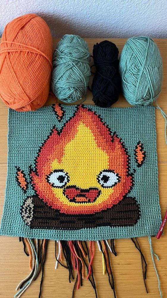 Calcifer Crochet Pixel Art Square