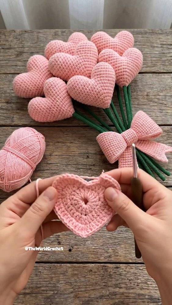 Charming Crochet Heart Bouquet Decor