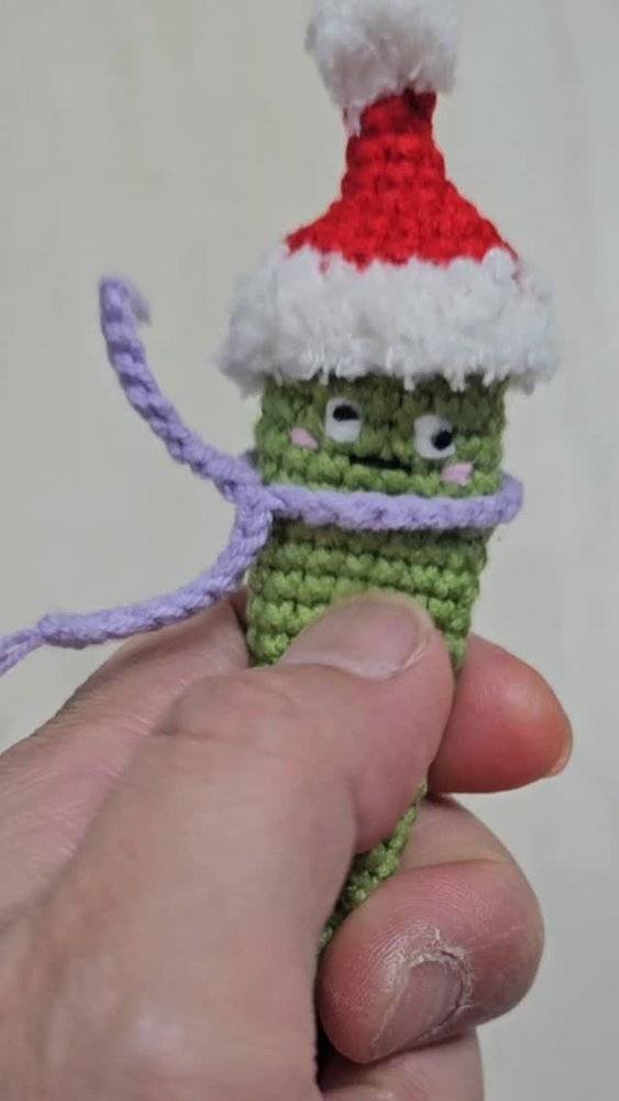Charming Crochet Pickle with Festive Hat