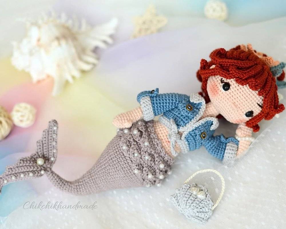 Charming Crocheted Mermaid Doll with Pearl Details