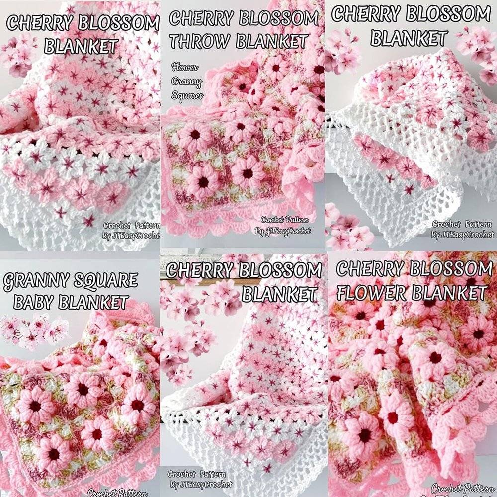 Cherry Blossom Crochet Flower Blanket Patterns