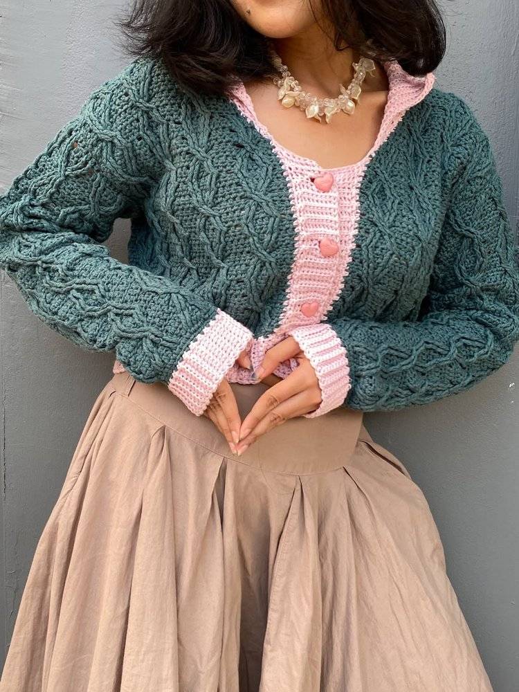 Chic Crocheted Cable Knit Cardigan