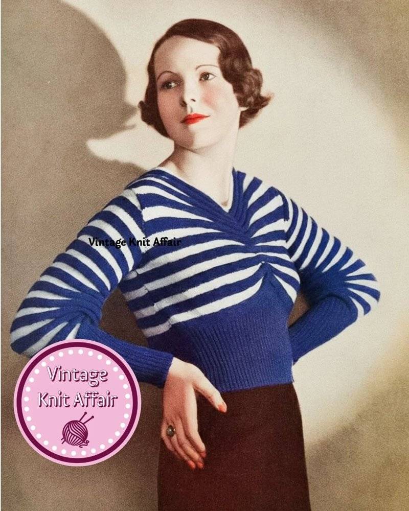 Chic Striped 1930s Style Cropped Sweater