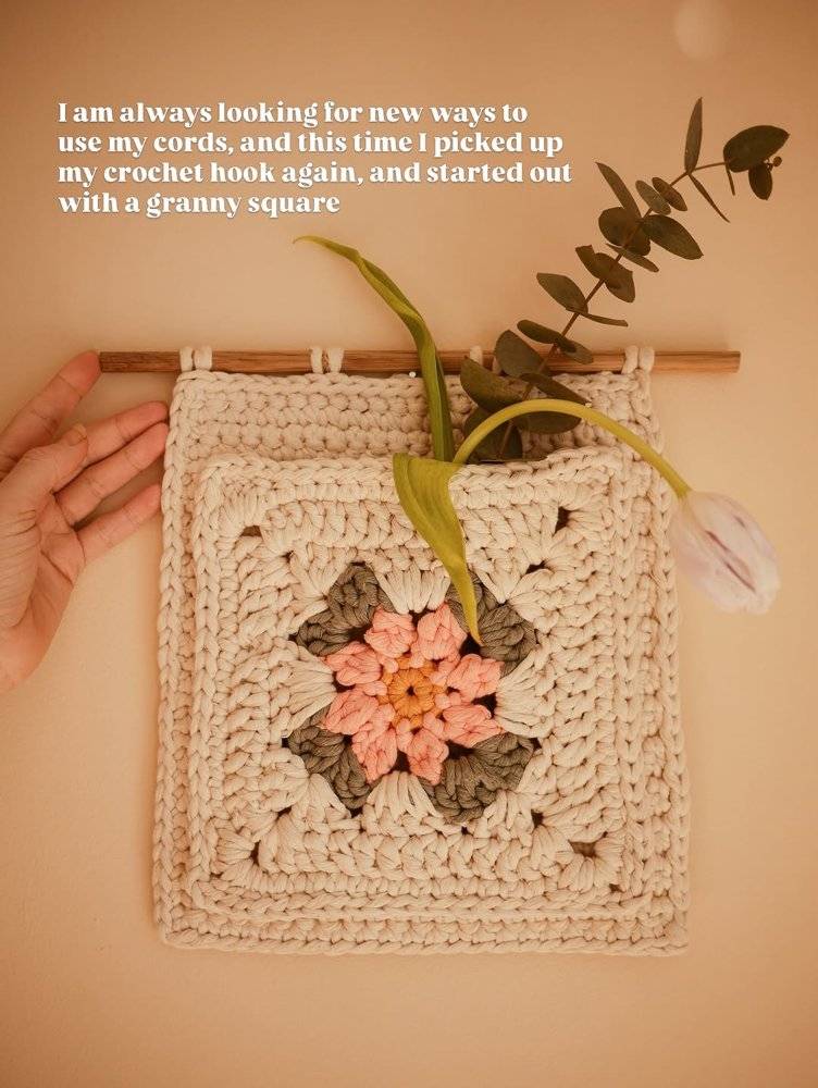 Chunky Crochet Granny Square Wall Hanging with a Floral Center