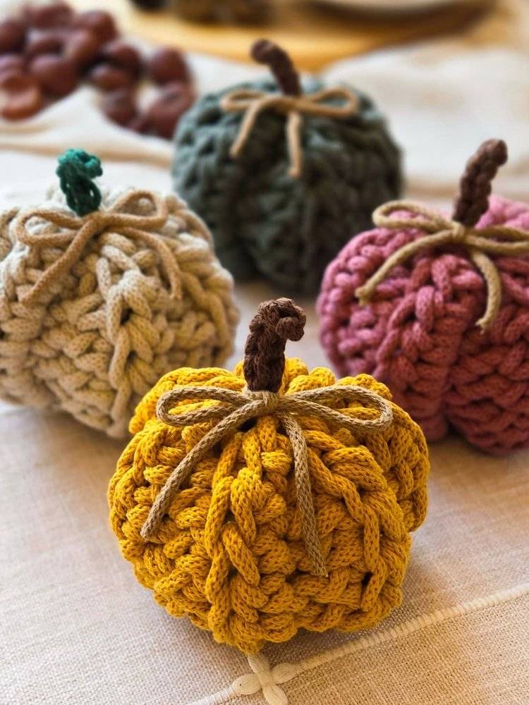 Chunky Crochet Pumpkins with Jute Accents