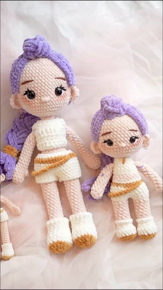 Chunky Plush Amigurumi Doll with Layered Outfits