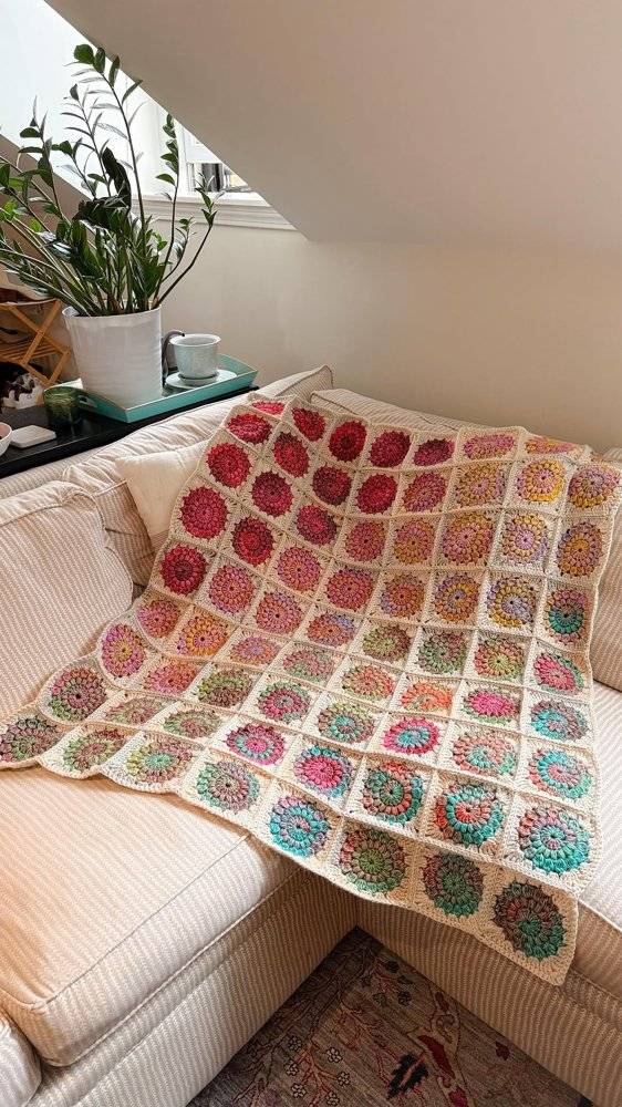 Colorful Crochet Sunburst Granny Square Blanket