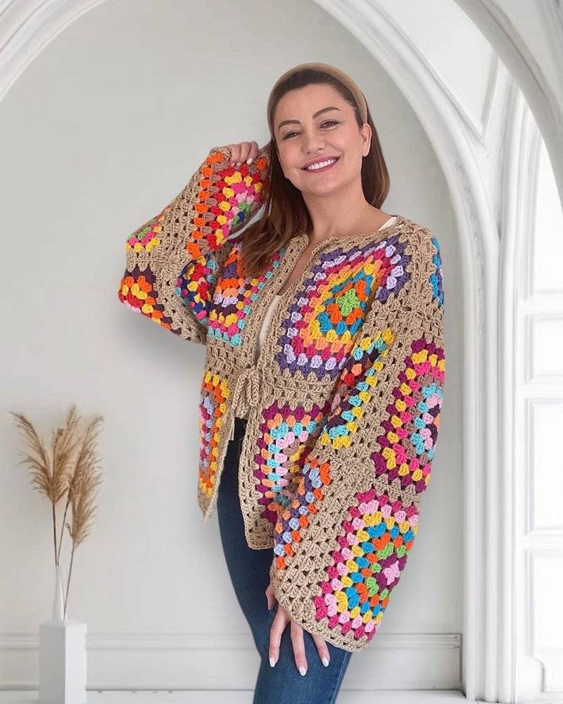 Colorful Granny Square Crochet Cardigan