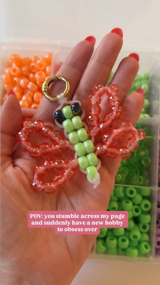 Colorful Pony Bead Butterfly Keychain Craft