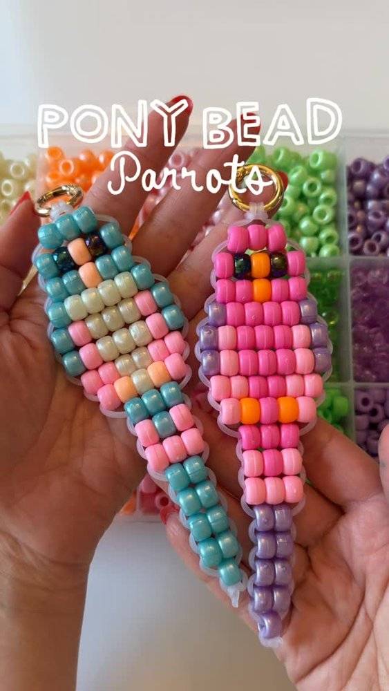 Colorful Pony Bead Parrot Charms