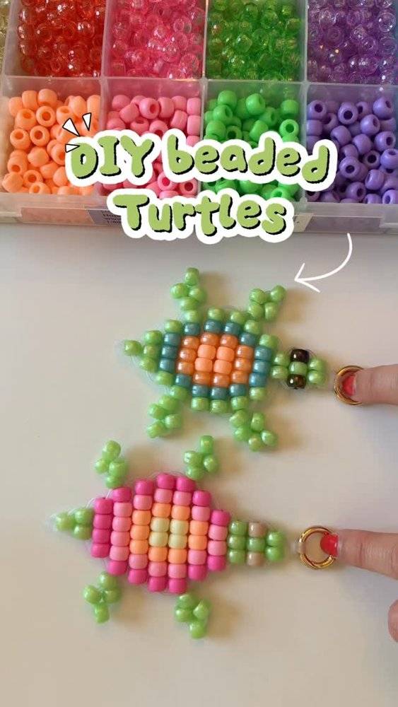 Colorful Pony Bead Turtle Charms