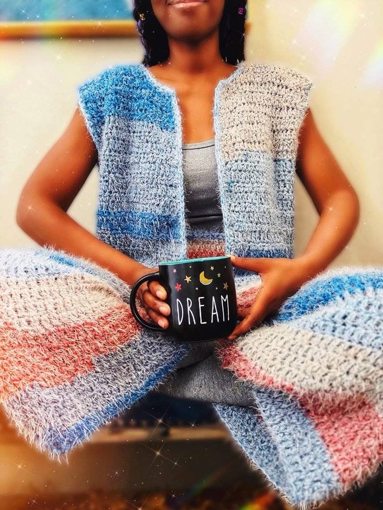 Cozy Striped Crochet Cardigan Vest and Blanket Set