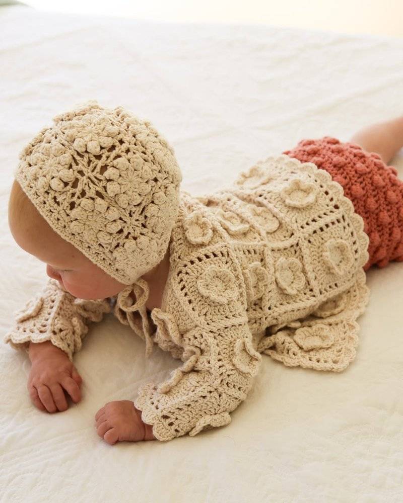 Cream Crochet Baby Cardigan and Hat Set