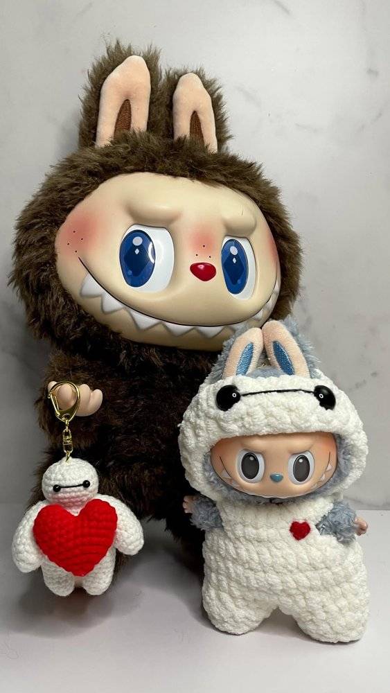 Crochet Baymax Keychain with Heart