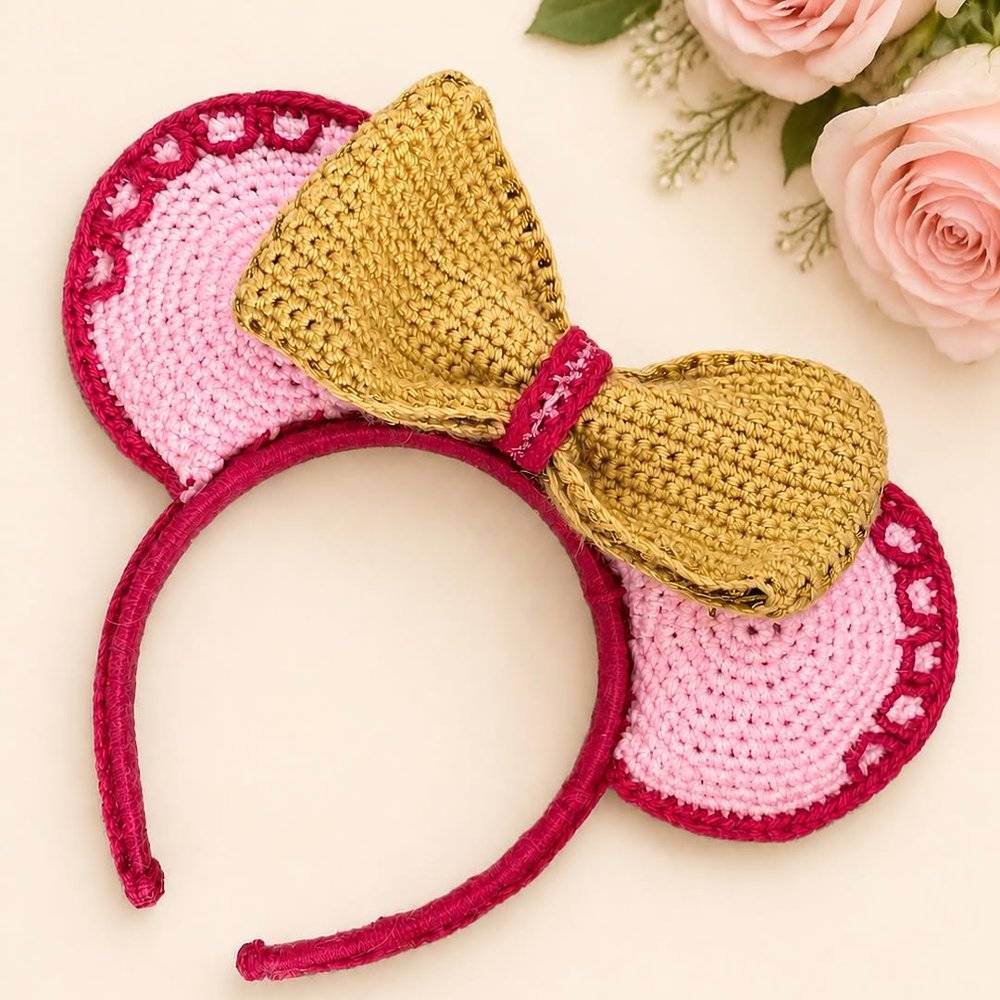 Crochet Mickey Mouse Ears Headband with Bow