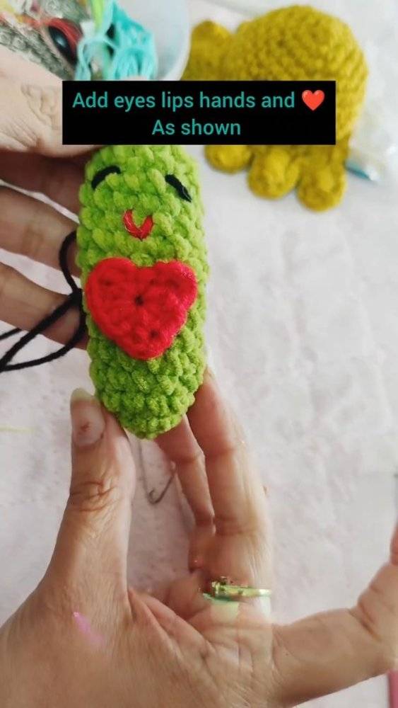 Crochet Pickle Fidget Toy with Heart Accent