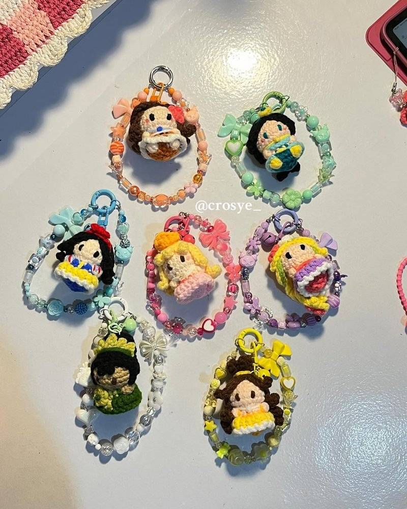Crochet Princess Charms with Beaded Keychains