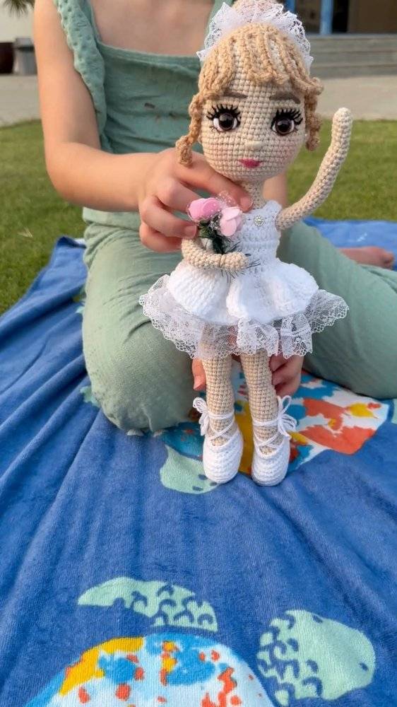 Crocheted Ballerina Doll with Tutu Dress and Ballet Slippers