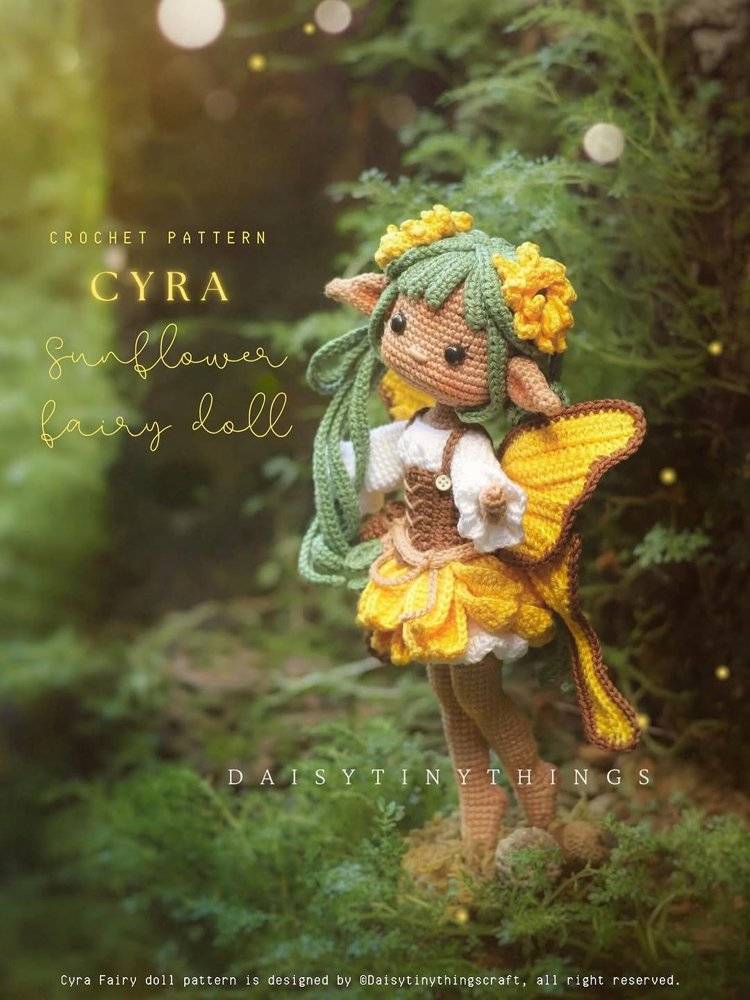 Crocheted Cyra Sunflower Fairy Doll