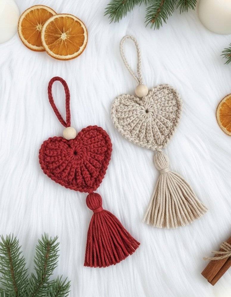 Crocheted Heart Ornaments with Tassels