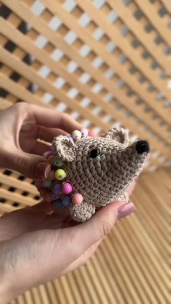Crocheted Hedgehog with Colorful Beads