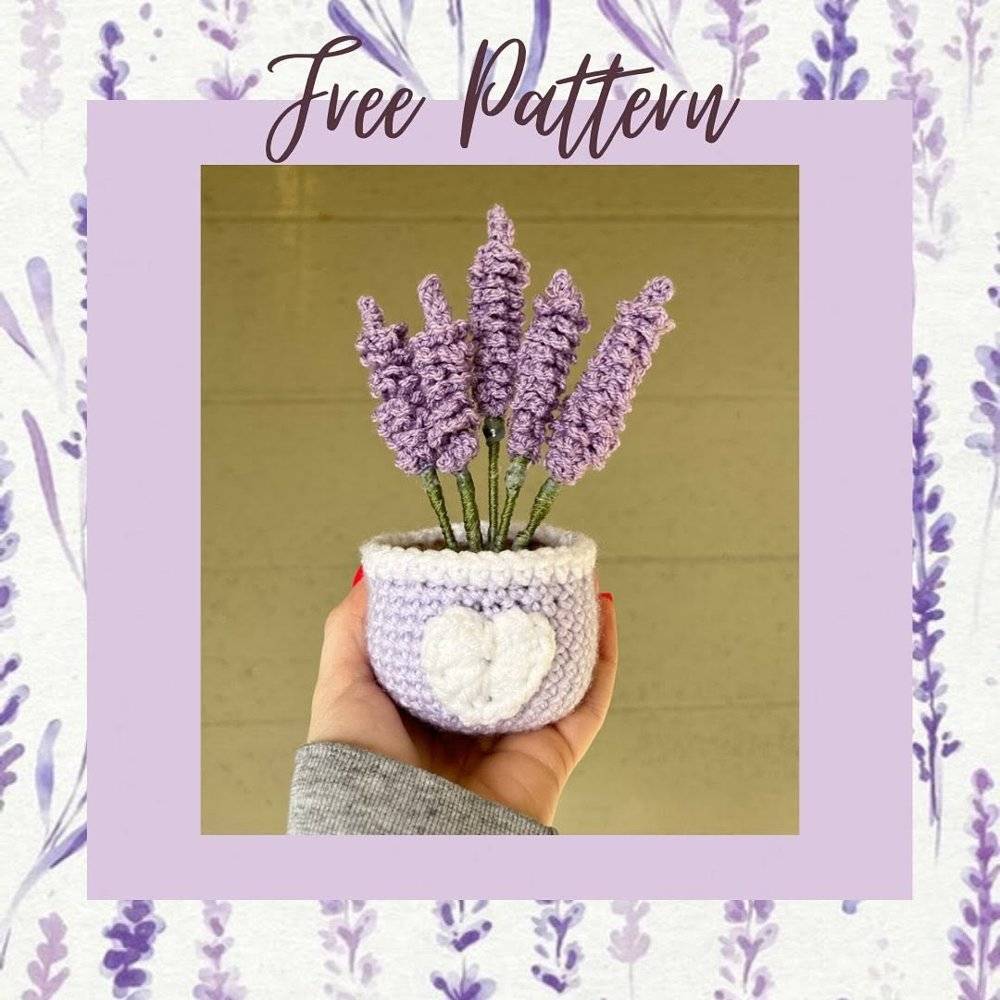 Crocheted Lavender Plant with Heart Pot