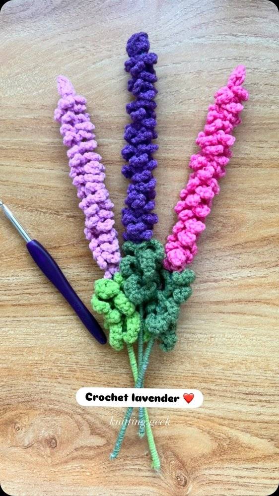 Crocheted Lavender Stems with Leaves