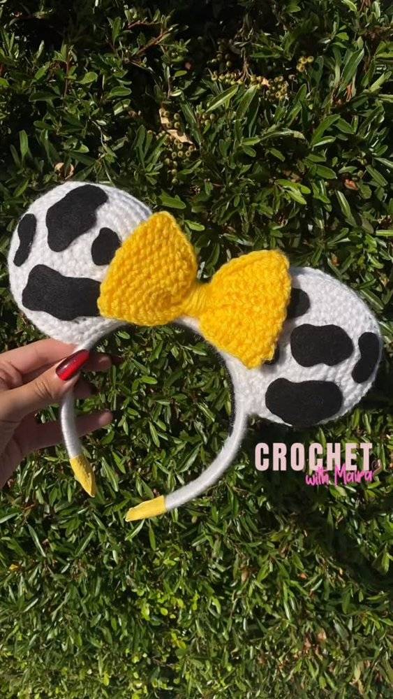 Crocheted Minnie Mouse Ears with Cow Print