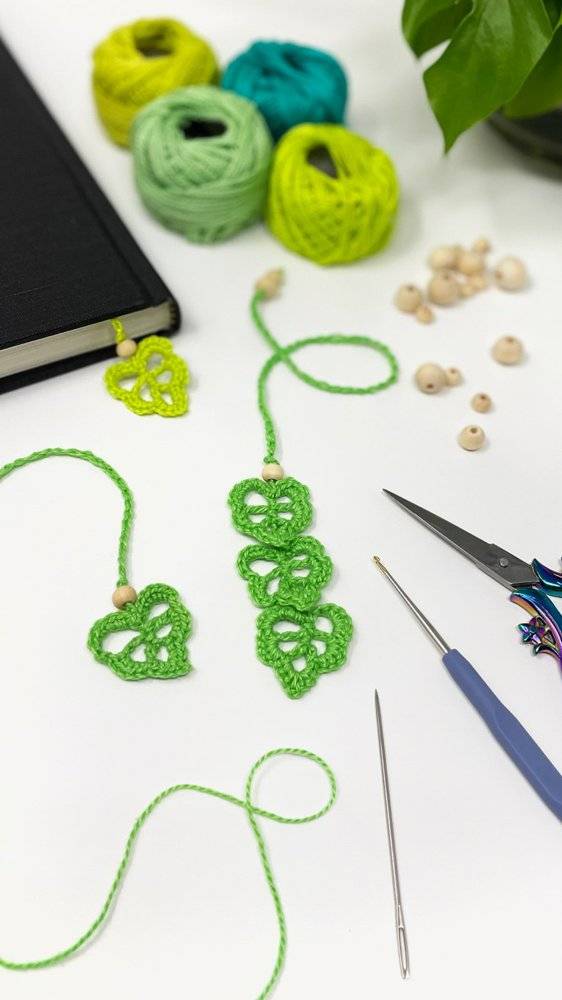 Crocheted Monstera Leaf Bookmarks with Beads