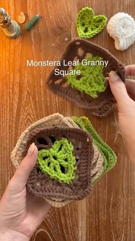 Crocheted Monstera Leaf Granny Squares