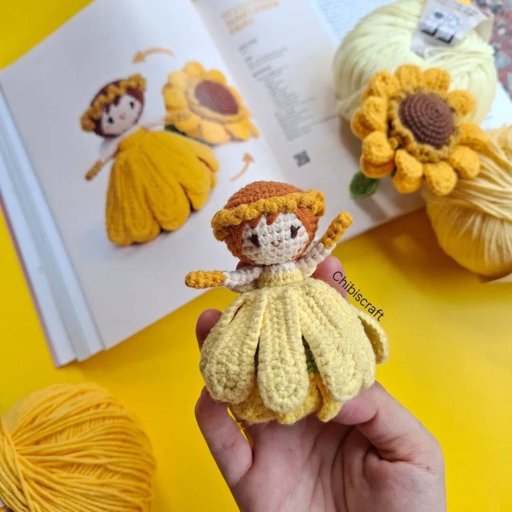 Crocheted Sunflower Fairy Doll