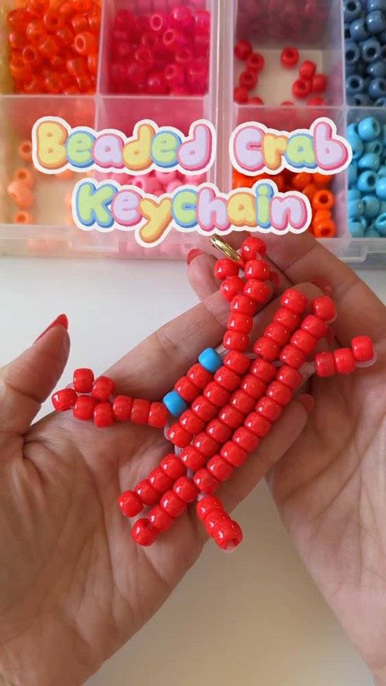 DIY Beaded Crab Keychain with Pony Beads