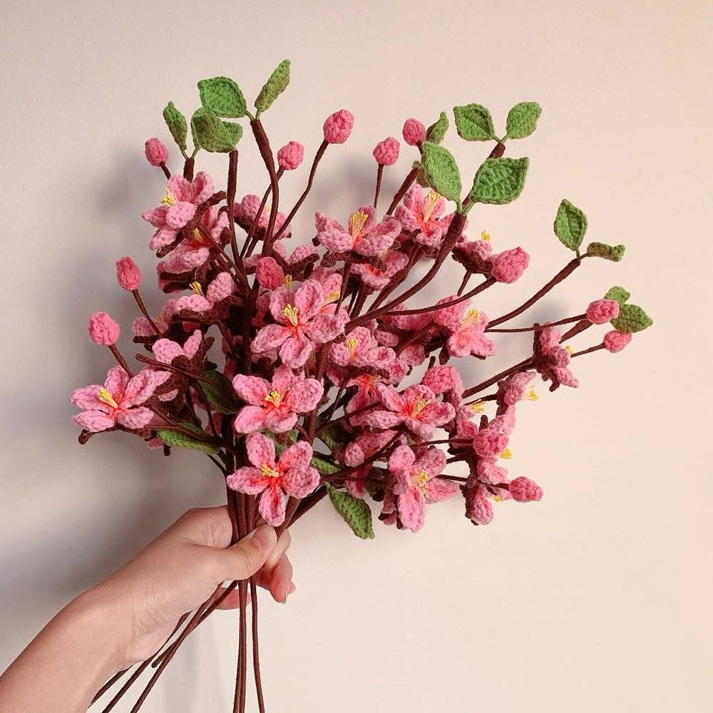 Delicate Cherry Blossom Crochet Bouquet