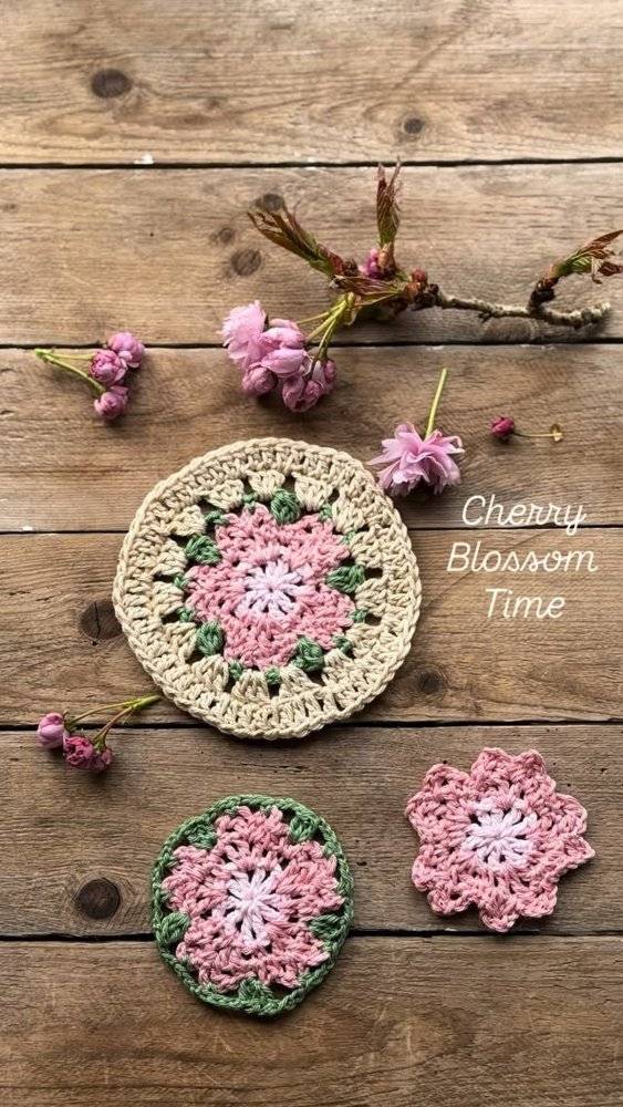 Delicate Cherry Blossom Crochet Coasters