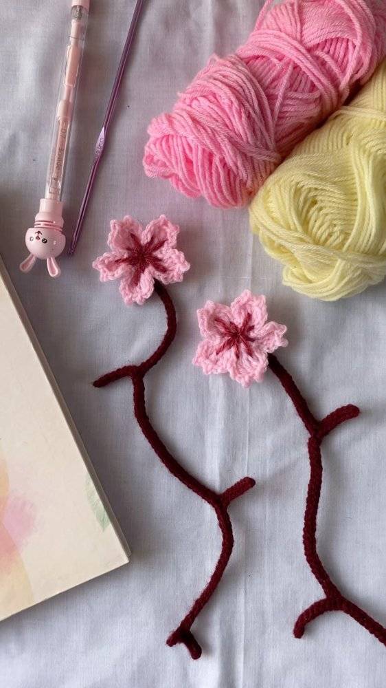 Delicate Crochet Cherry Blossom Branch